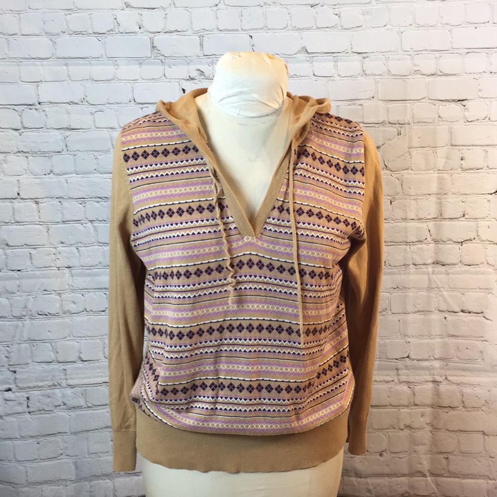 Chadwicks Pullover Sweater with Hood V Neck Tan XL